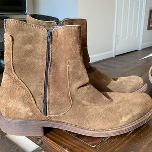 Franco Fortini Mens 13 Suede Leather Chukka Boots Brown Tan Montana Side Zips